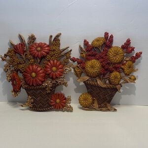 Burwood Vintage Autumn Flowers Basket Wall Decor Deep Orange Yellow 1977